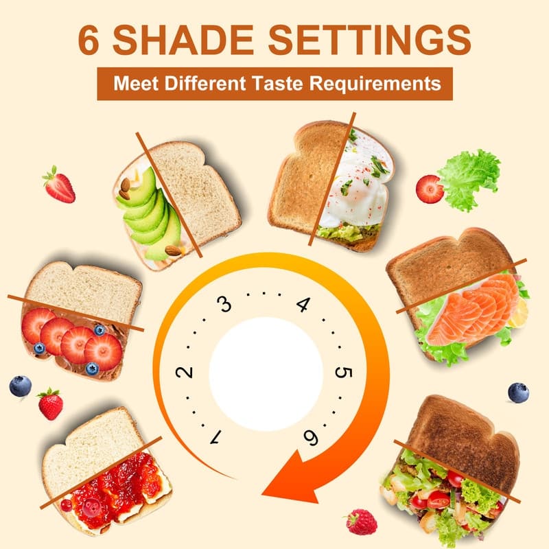 Toaster 2 Slice,6 Shade Settings, Removable Crumb Tray, 750W