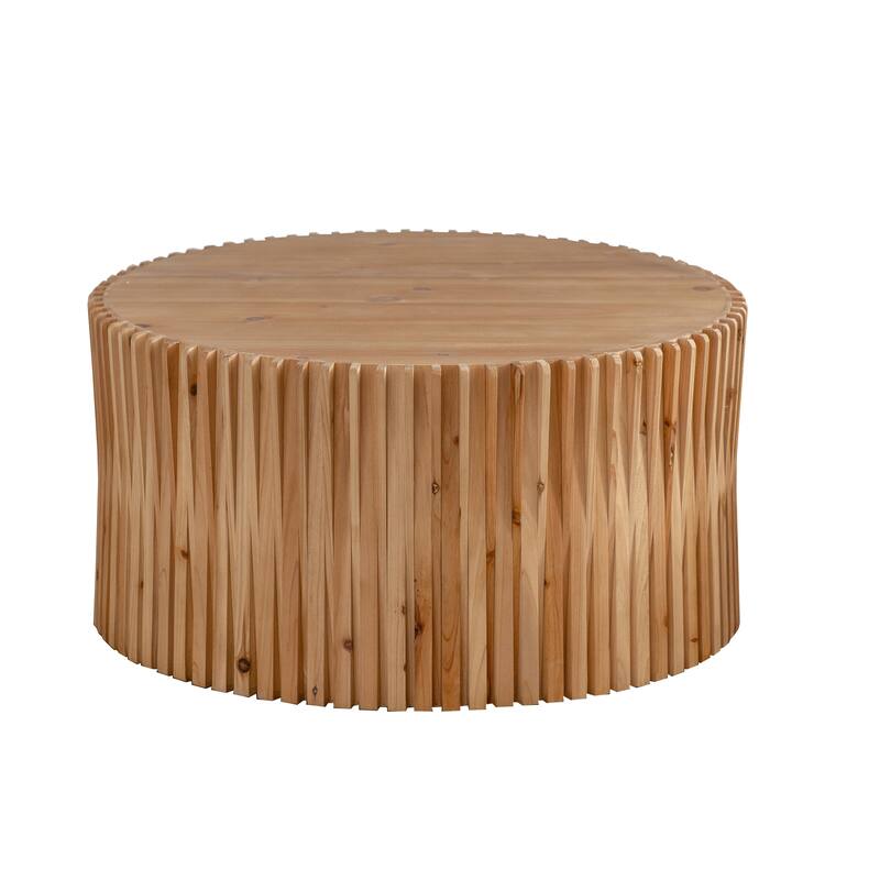 Cylindrical Coffee Table, 31.5" Solid Wood Coffee Table, Mid Century Modern Tea Table, Rustic Center Table for Living Room