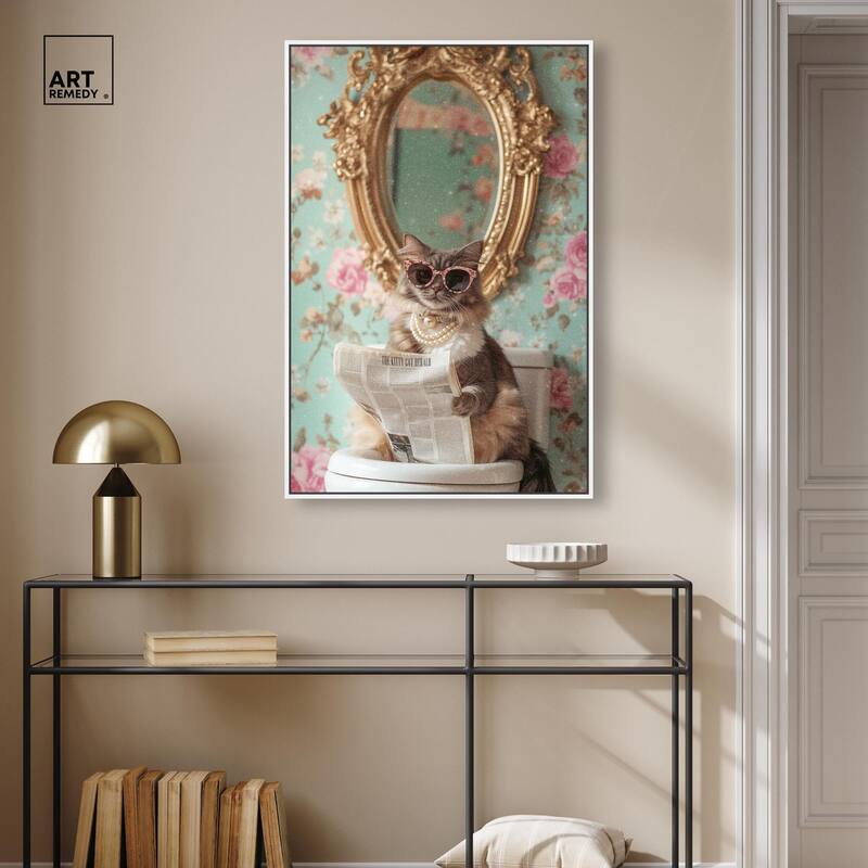 Ornate Kitty Toilet Time Canvas by Art Remedy