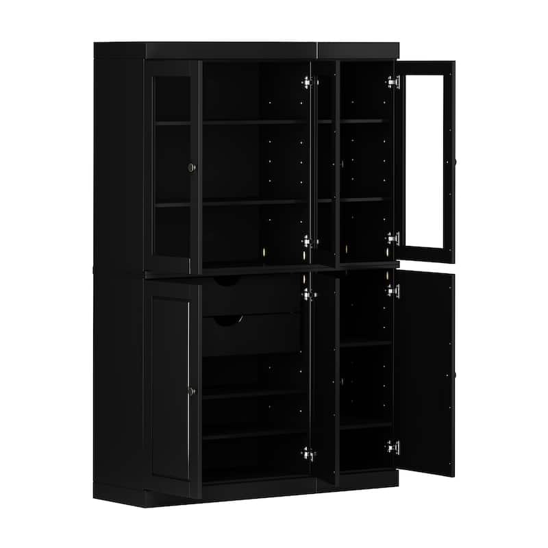 Palace Imports 100% Solid Wood Pantry China Cabinet, Raised Panel & Clear Glass Doors, 2 Drawers, 48.5" Wide, 71.5" Tall