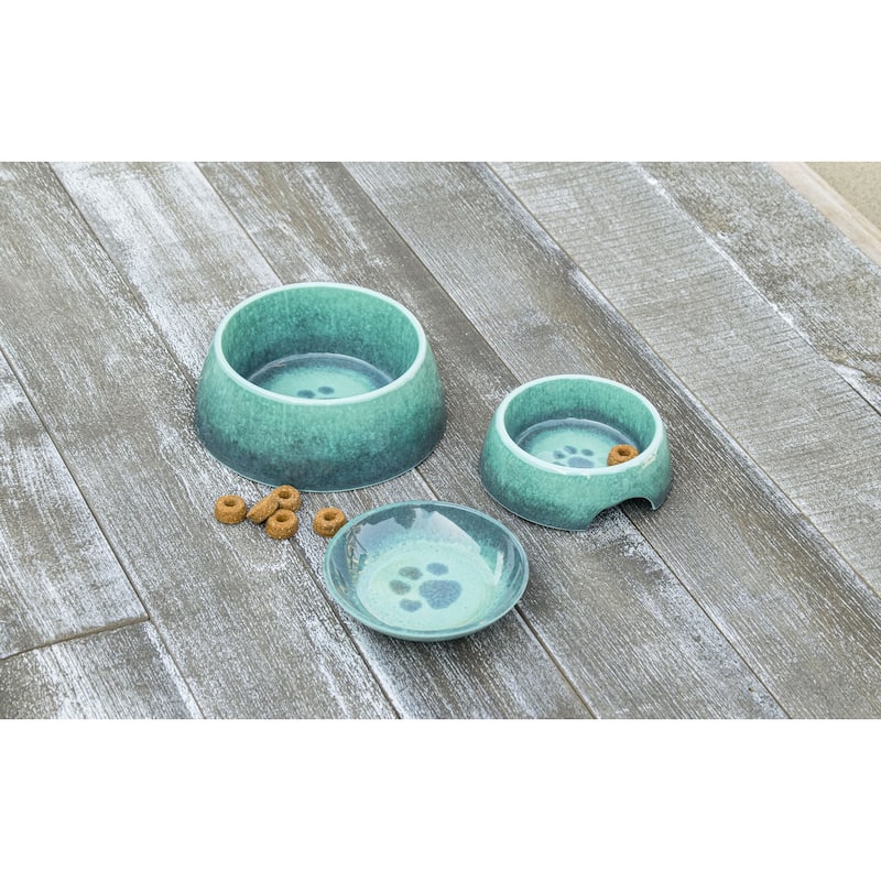 Abode Homewares Paw Print Reactive Melamine Bowl - Teal - Set of 2