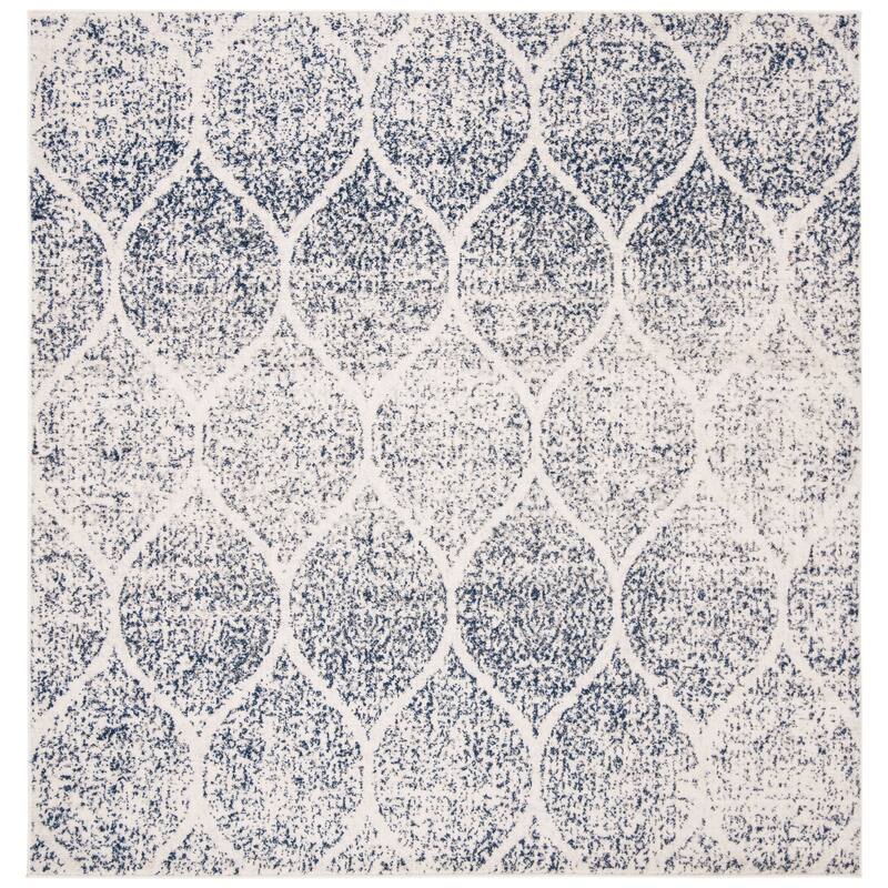 SAFAVIEH Madison Stella Boho Chic Ogee Trellis Rug - 9' x 9' Square - Cream/Royal Blue