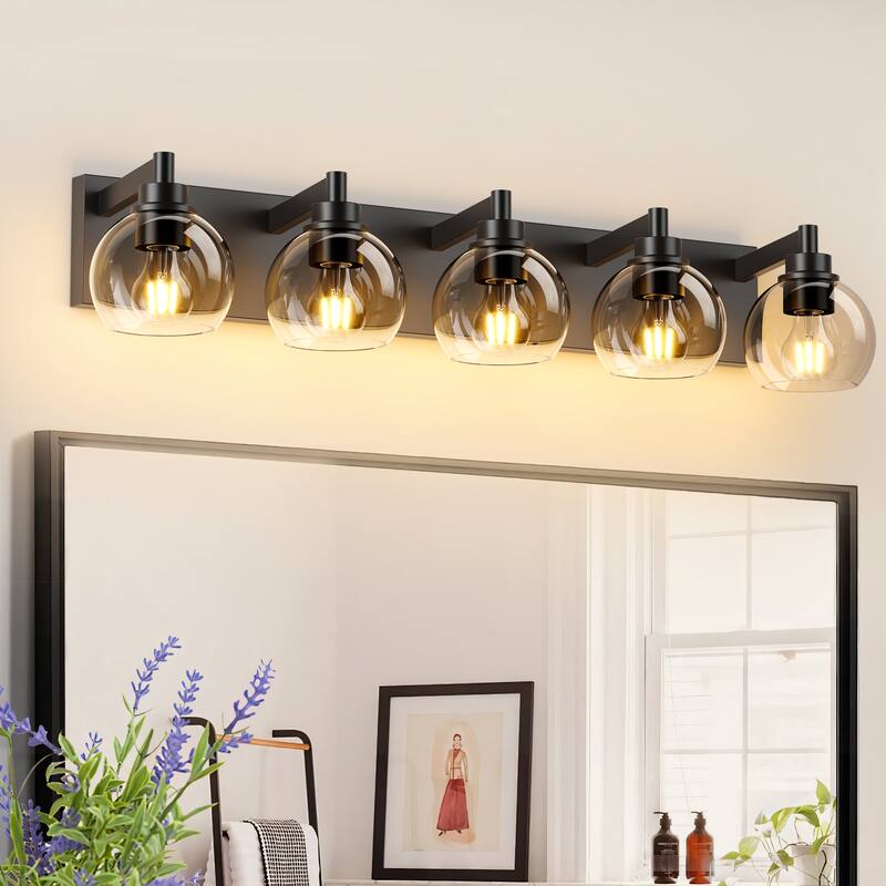 Industrial 5-Light Bathroom Vanity Light - Black