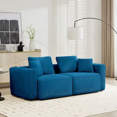 Corduroy Sectional Loveseats with Square Arms & Thick Cushions
