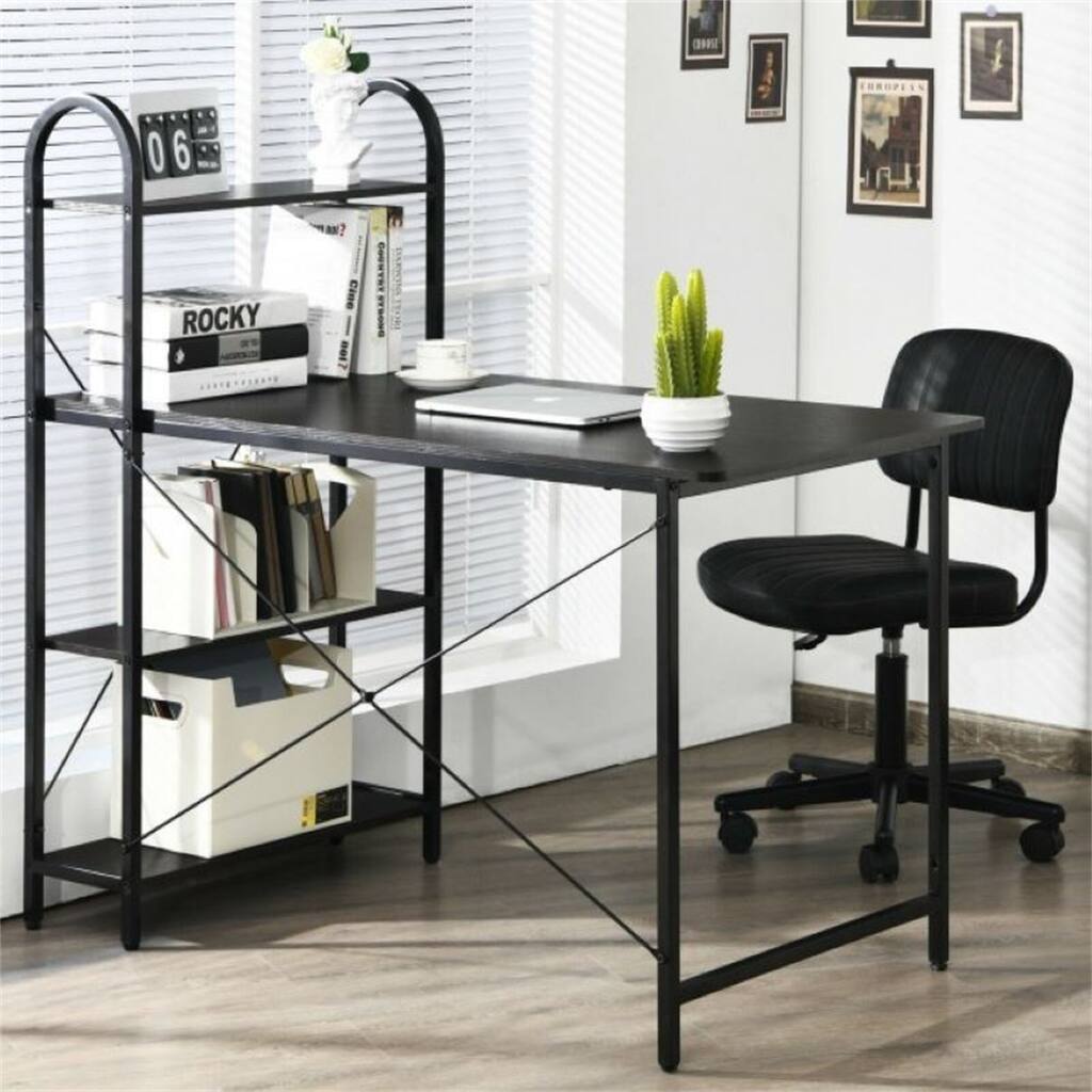 Modern Minimalist 48 Inch Reversible Computer Desk With Storage Shelf