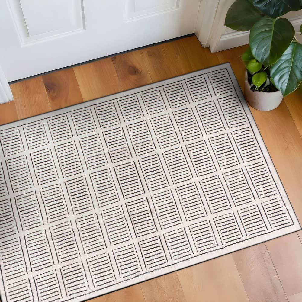 World Rug Gallery Bohemian Stripe Lines Washable Non-Slip Area Rug.