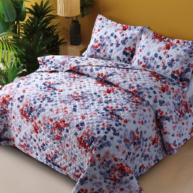 Azores Home Floral Printed Oversized Quilt Set
