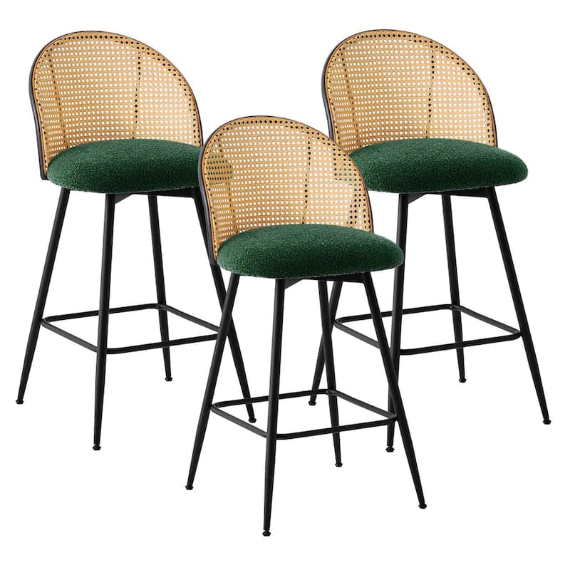 26-Inch Swivel Counter Height Bar Stools with Rattan Back - 36"H x 18.5"W x 19.7"D