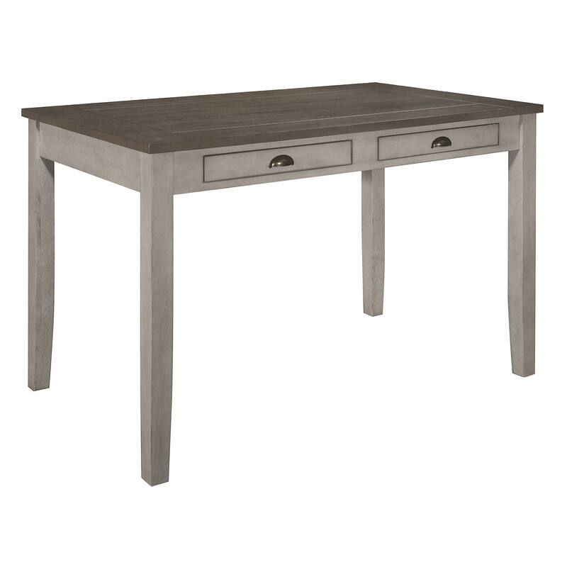 Brian 37 Inch Counter Height Table, Brown Top, 4 Drawers, Gray Solid Wood