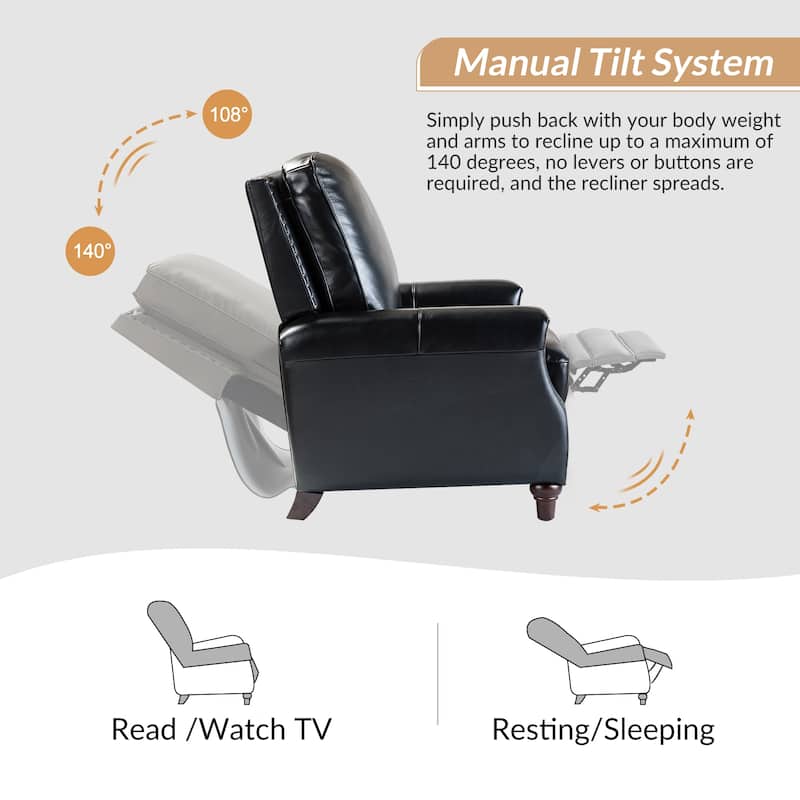 Cigar Mid-century Modern Genuine Leather Recliner with Nailhead Trim by HULALA HOME