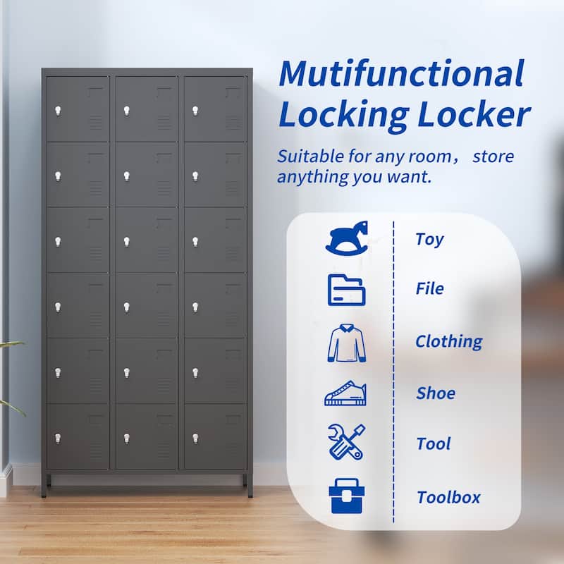 72"H Metal Lockers With 18 Door,Storage Cabinet With Lock for Employees,School,Gym