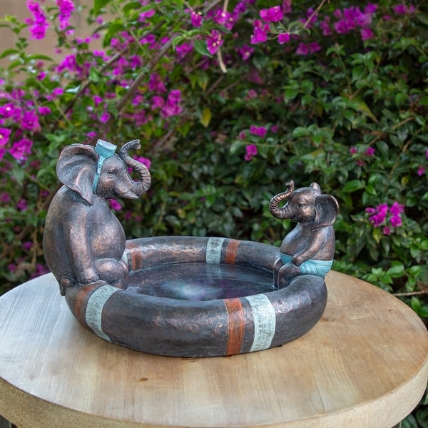 slide 2 of 4, Polyresin 10" Dad & Son Elephant Bird Bath, Copper 10.0"H - 17.0" x 15.0" x 10.0" Multi - 17.0" x 15.0" x 10.0"