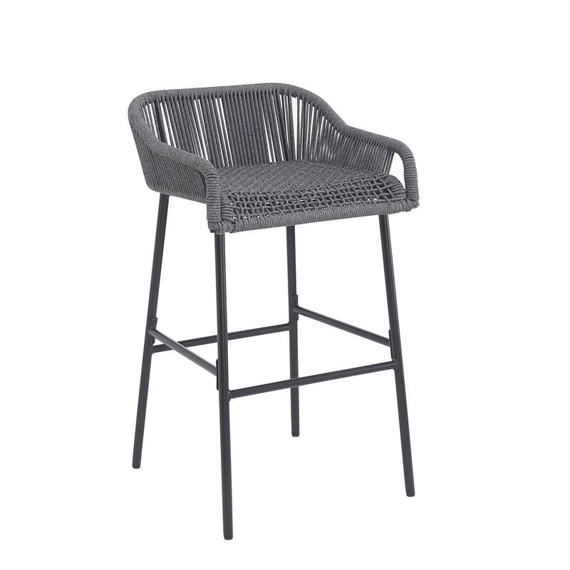 Neri Iron Outdoor Patio Rope Weave Barstools (Set of 2) by Christopher Knight Home