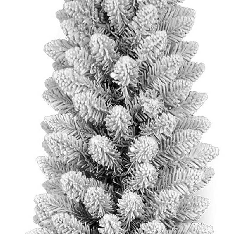 HomeRoots 7' White Slender Flocked Fir Christmas Tree - 25.00 in. x 84.00 in. x 25.00 in.