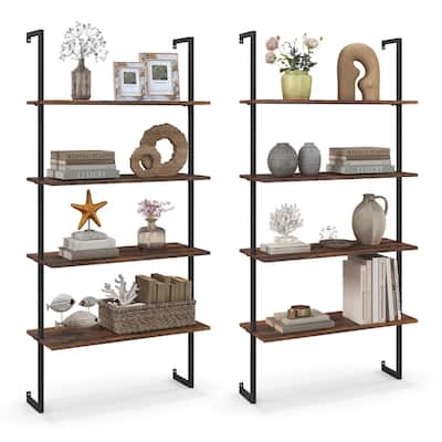 Costway 2 PCS 4-Tier Ladder Shelf Bookshelf Industrial Wall Shelf with - See Details
