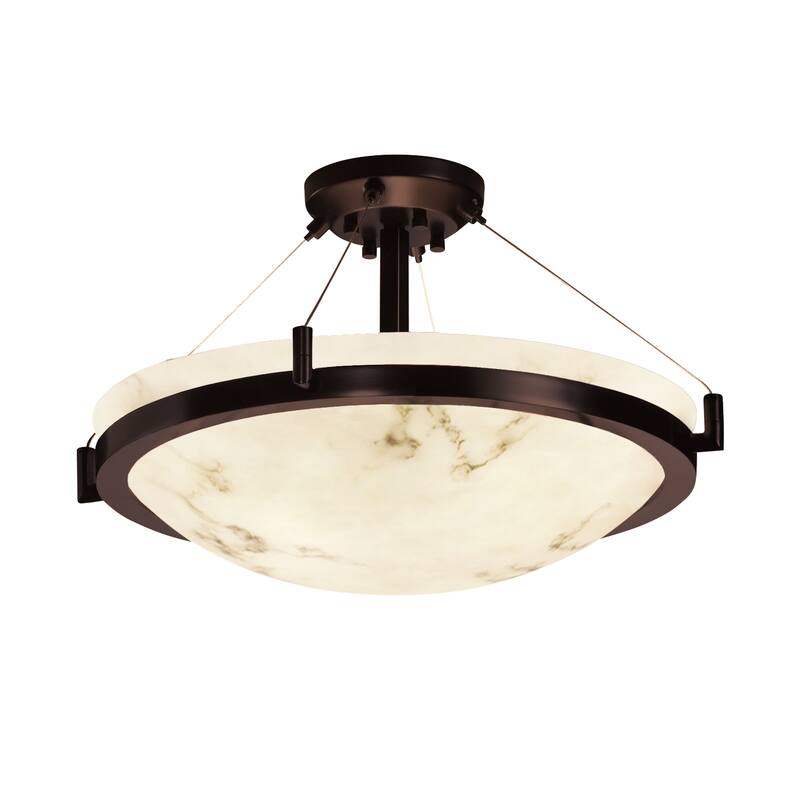 LumenAria Ring 36-inch Dark Bronze Round Semi Flush Bowl with Ring, Faux Alabaster Shade - Dark Bronze