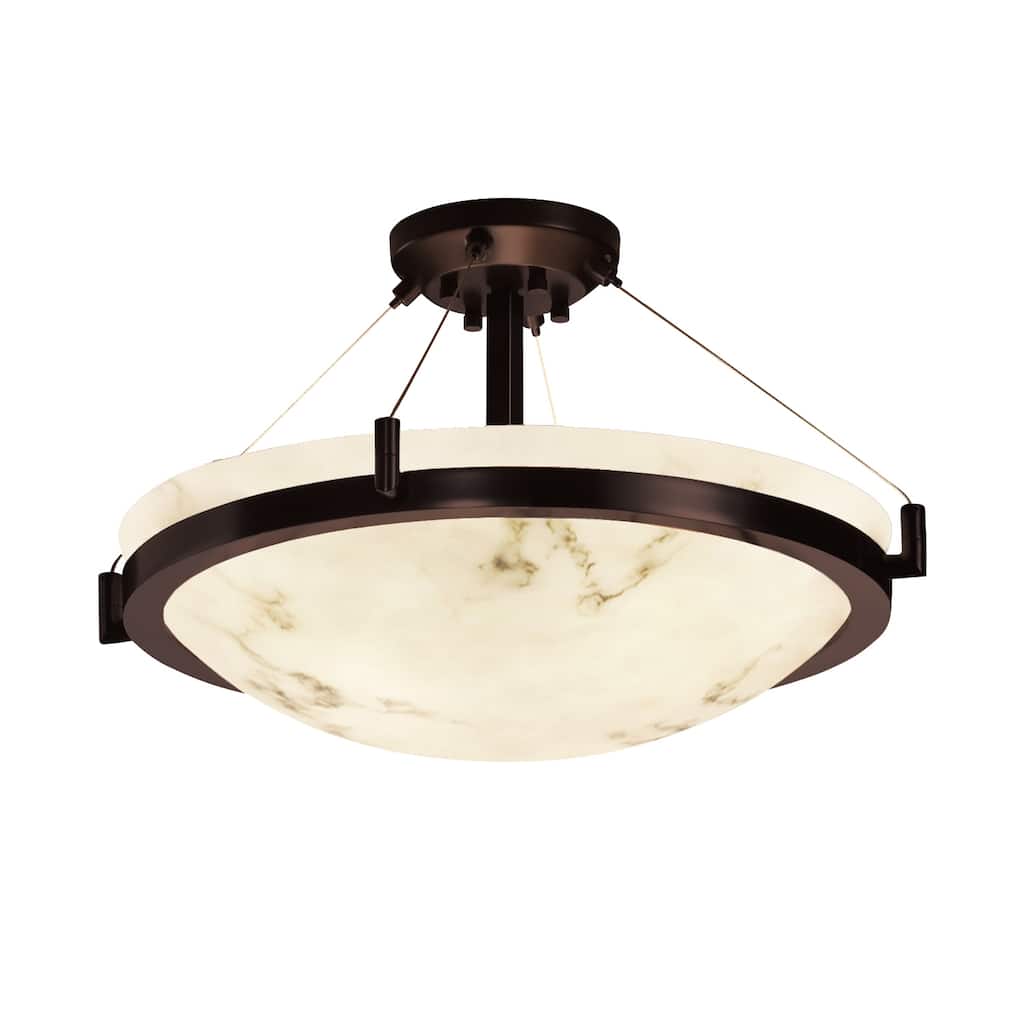LumenAria Ring 36-inch Dark Bronze Round Semi Flush Bowl with Ring, Faux Alabaster Shade