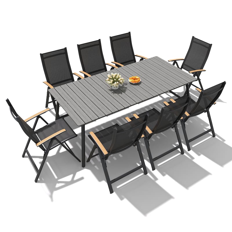 7/9-Piece Outdoor Patio Dining Set Aluminum Rectangular Dining Table and Folding Chairs