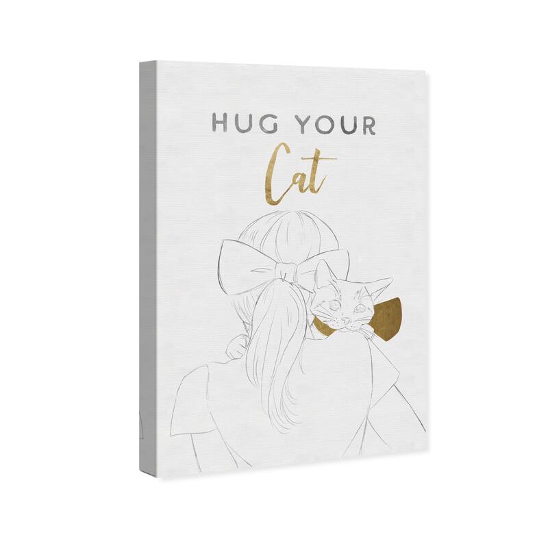 Wynwood Studio Canvas Fashion and Glam Hug Your Cat White and Metallic Gold Modern & Contemporary Wall Art Canvas Print