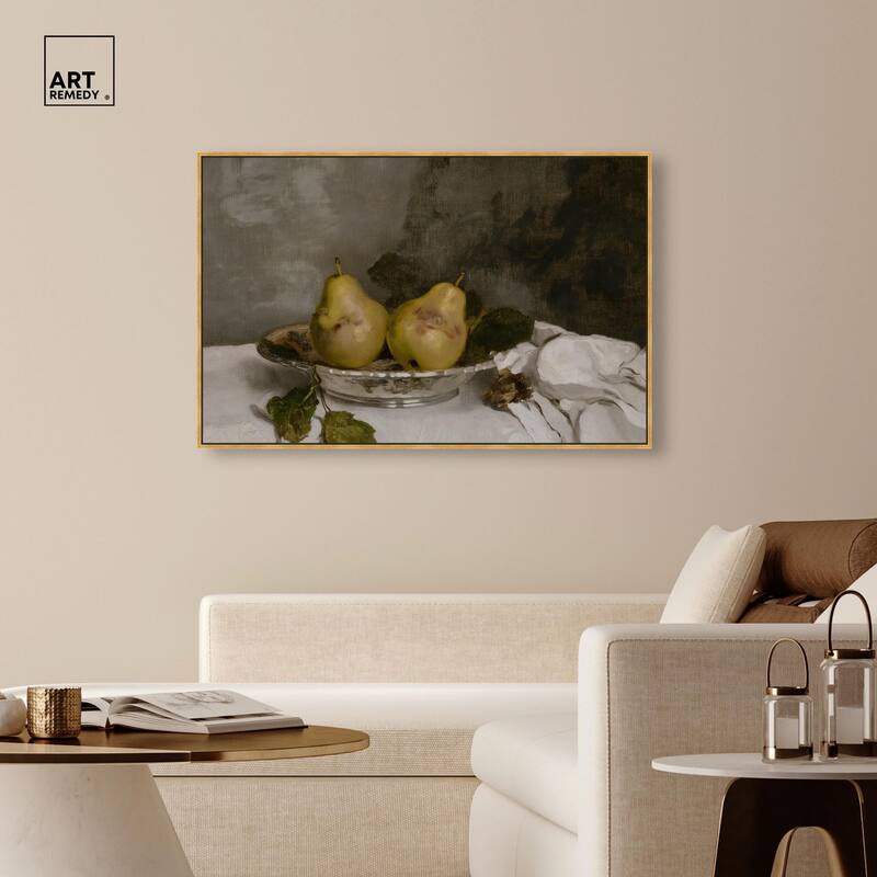Two Pears in a Silver Bowl Canvas by Art Remedy