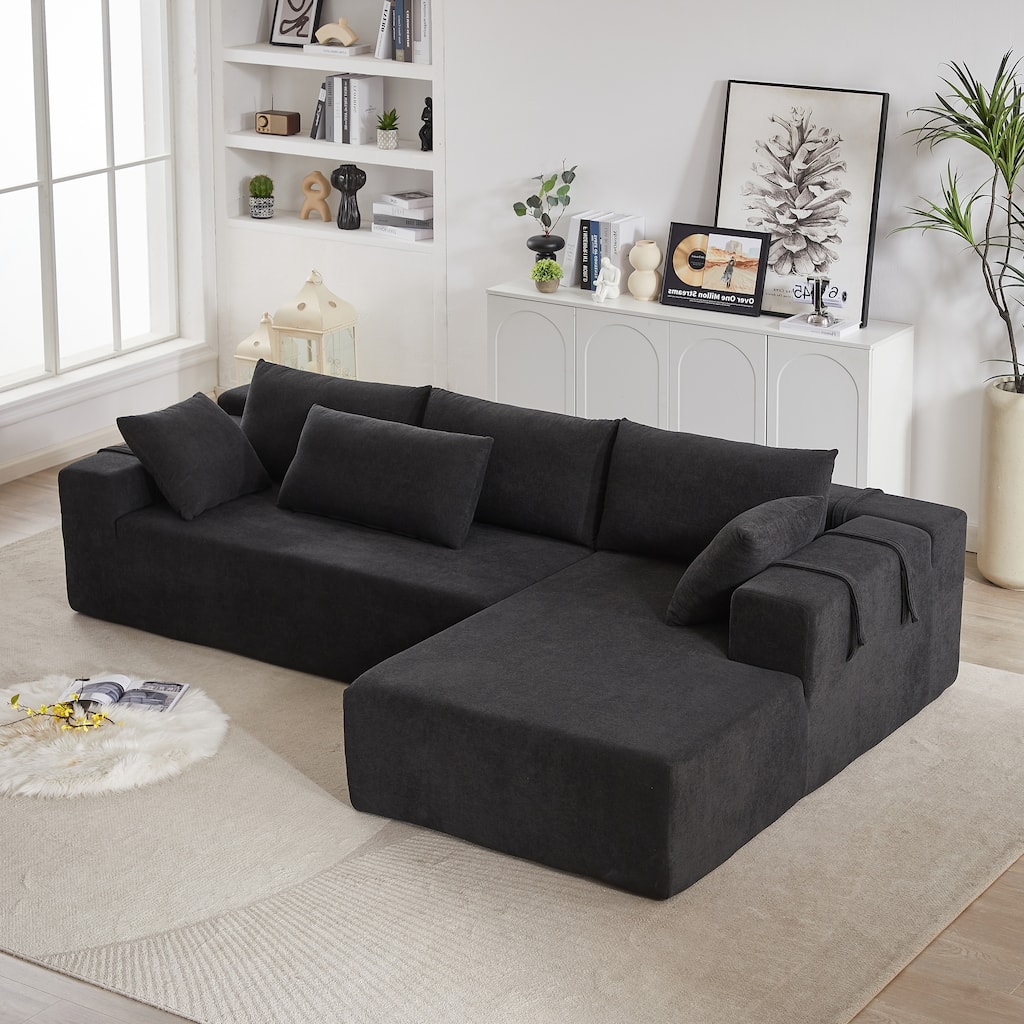 Anmytek 108 Inch L Shaped Modular Chenille Upholstered Sectional Sofa With 6 Pillows Free Combination Living Room Sofa