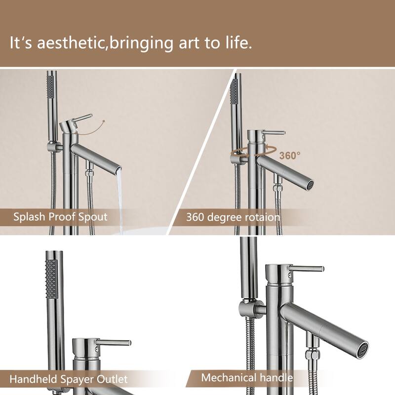 Topcraft Floor Mounted Bathtub Filler with Handheld Showerhead