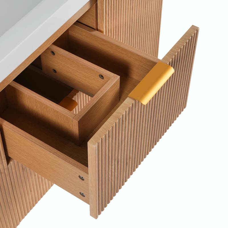 42" Wall-Mounted Single Sink Bathroom Vanity with SMC Top, MDF Cabinet with Solid Wood Frame, U-Shaped Drawers