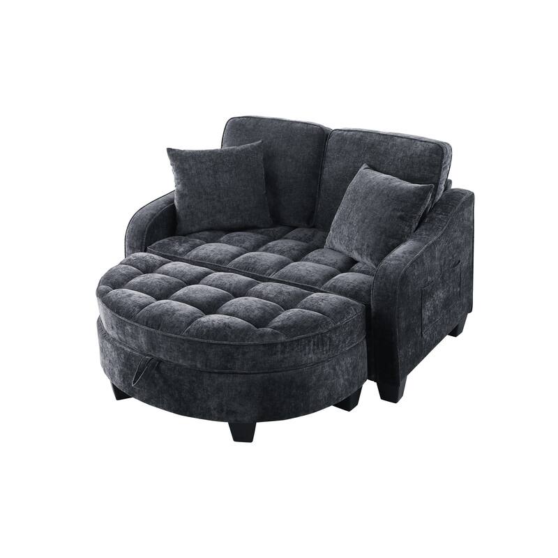 Roomfitters Two-Seater Sofa Chaise with Storage Ottoman, Irregular Armrests and Backrest, Upholstered Sofa with Pillows