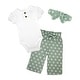 preview thumbnail 1 of 3, Toddler Girls 3 Piece Breezy Daisy Bodysuit, Pants and Headband Set, Green 12 months
