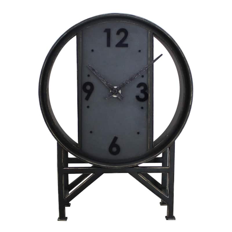 Wrought Iron Table Clock - 10" - Black