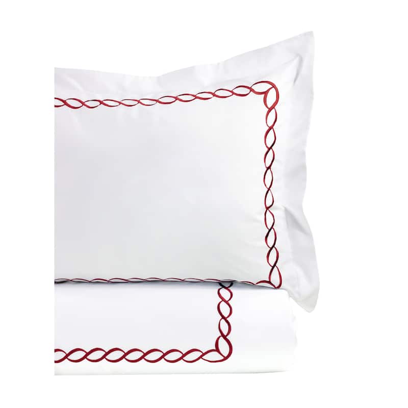 Home Sweet Home Collection 600 Thread Count Cotton Rope Embroidery Duvet Set - Burgundy - Full - Queen
