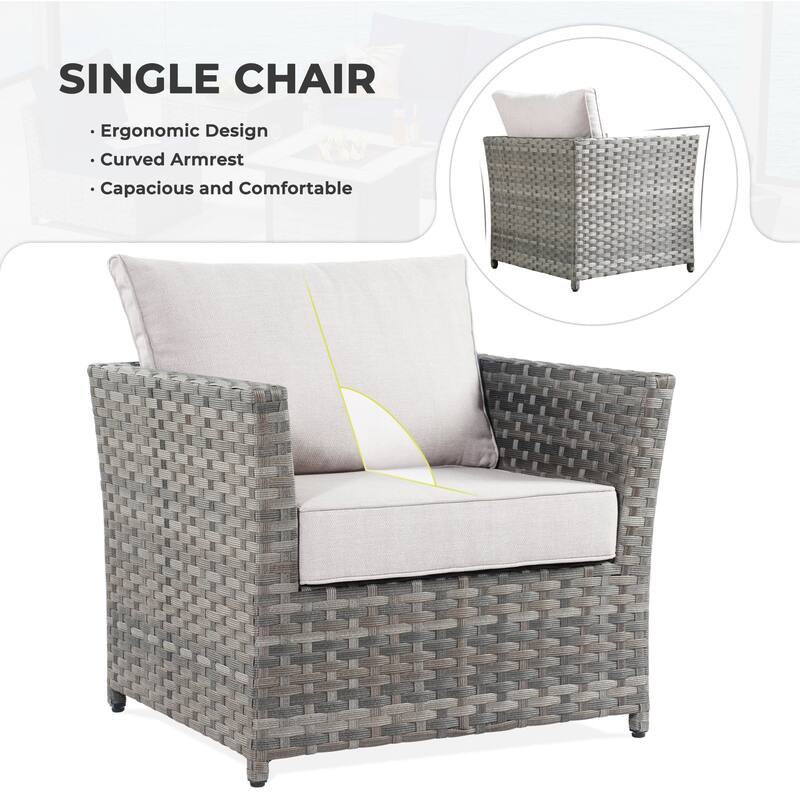 HOOOWOOO 10-piece Wicker Rattan Patio Furniture Sectional Set with Fire Pit