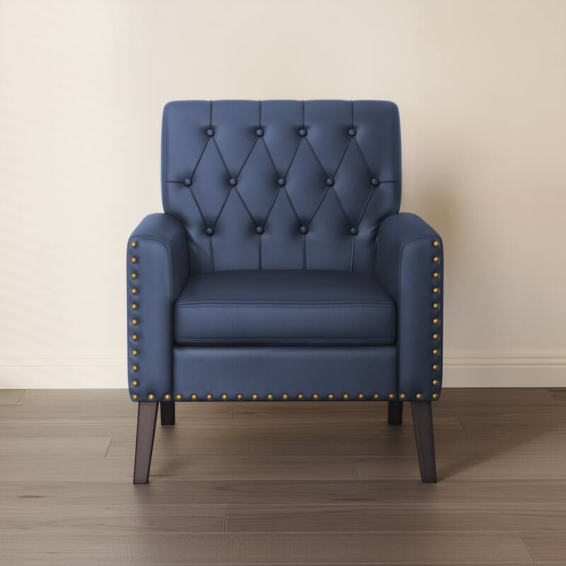 Modern Upholstered Accent Chair with Tufted Backrest and Solid Wood Legs Living Room Armchair