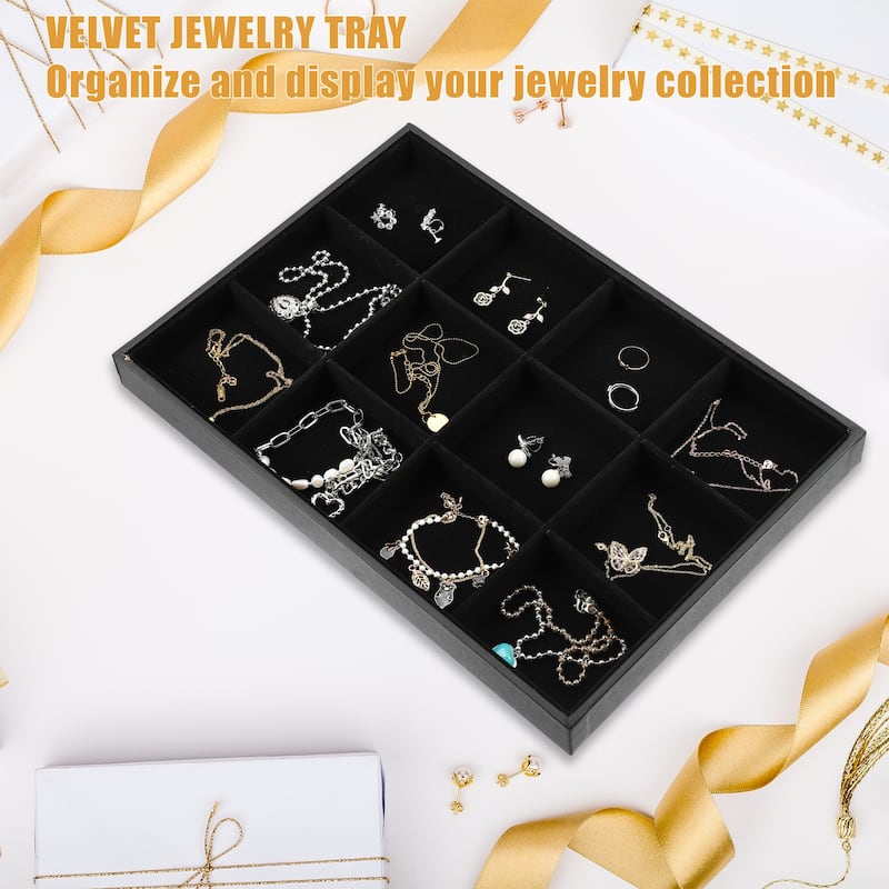 12 Grid Jewelry Tray Stackable for Rings Earrings Necklace Bracelet - Black