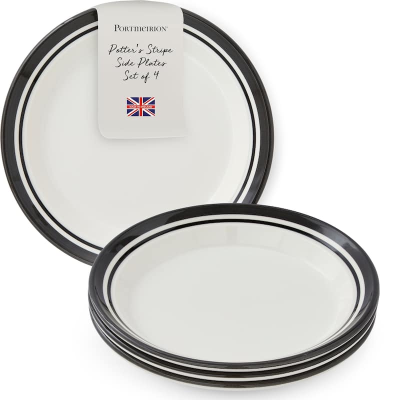 Portmeirion Set of 4 Potters Stripe Salad Plates - 8" D x 1" H