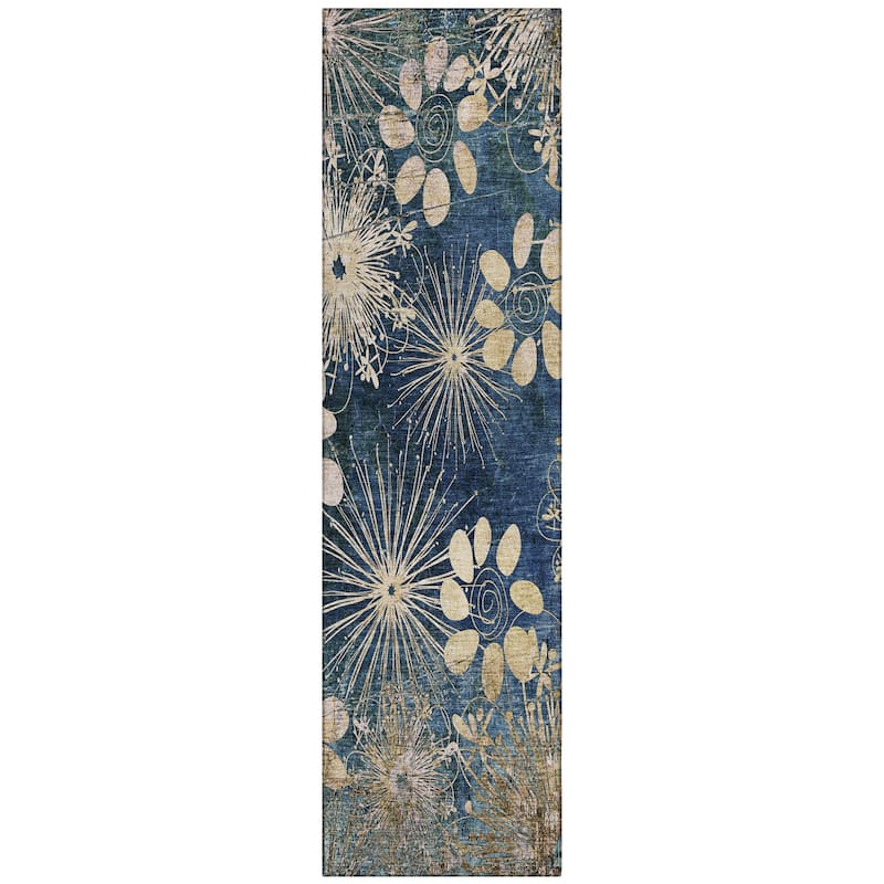 Machine Washable Indoor/ Outdoor Floral Geo Chantille Rug