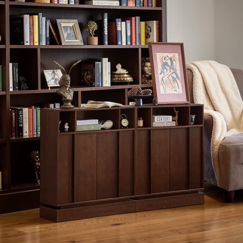 Farmhouse Fluted Sideboard Cabinet with Adjustable Shelves, Buffet Storage Cabinet with Doors