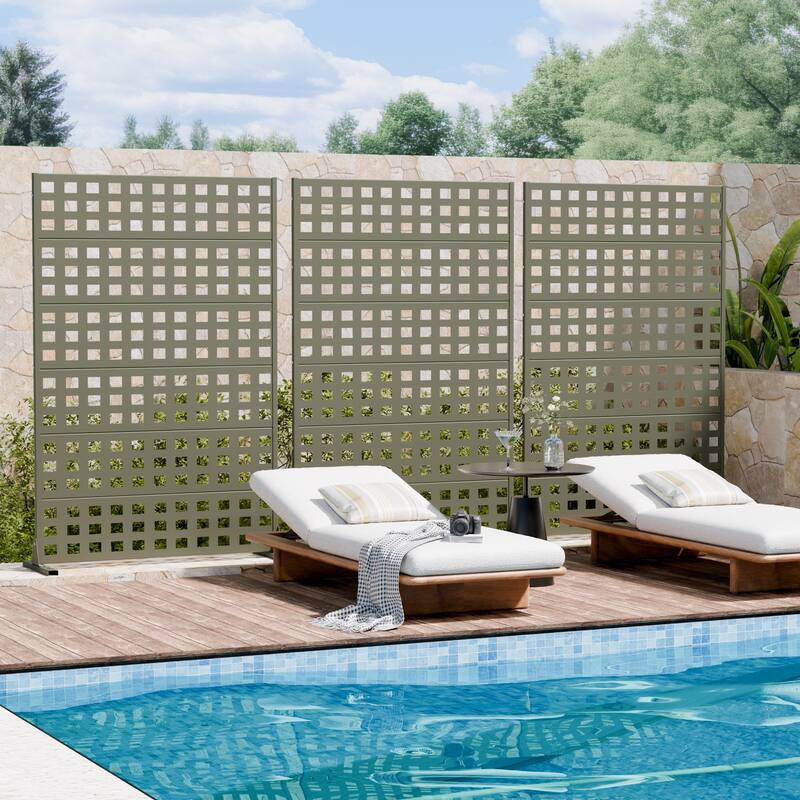 Outdoor Rectangle Privacy Screens Metal Screen Fence Panel Set of 2