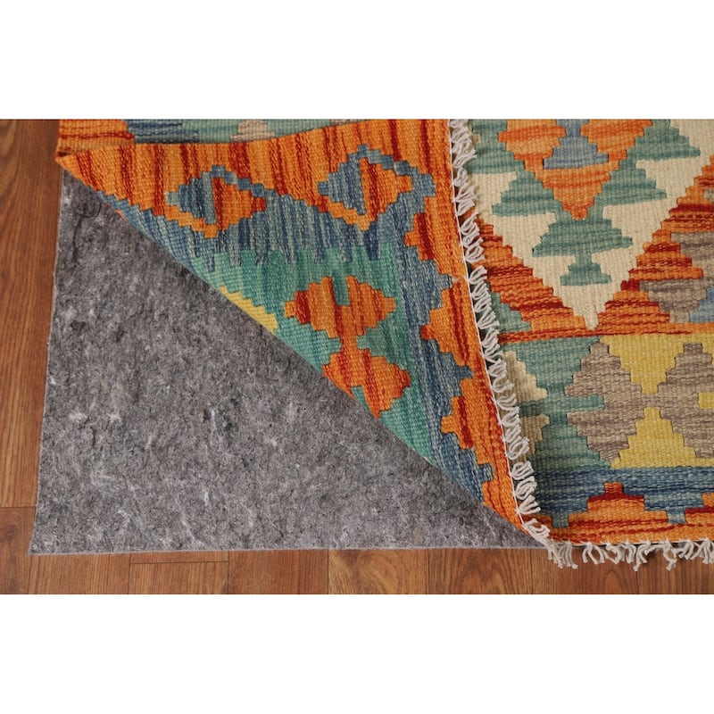 Hand-Woven Geometric Kilim Area Rug Oriental Wool Carpet - 6'2" x 7'10"