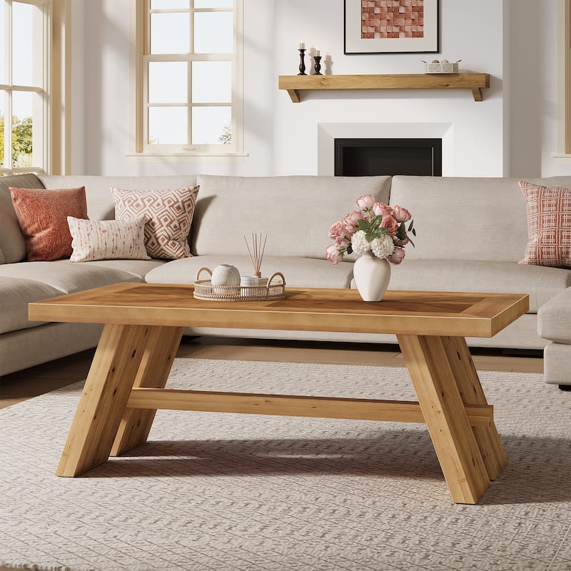 47" Solid Wood Farmhouse Coffee Table with Geometric Wood Grain