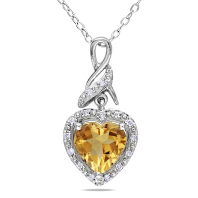 Miadora Sterling Silver Citrine and Diamond Heart Necklace