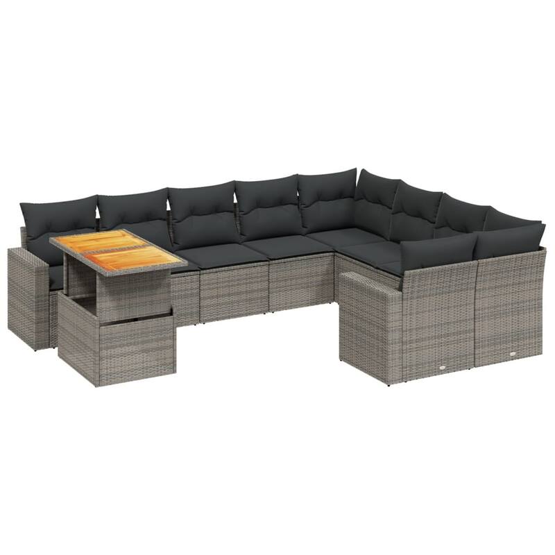 vidaXL Patio Sofa Set with Cushions Table and Sofa Modules 10 Piece Poly Rattan - 21.7 x 39.4 x 28.7