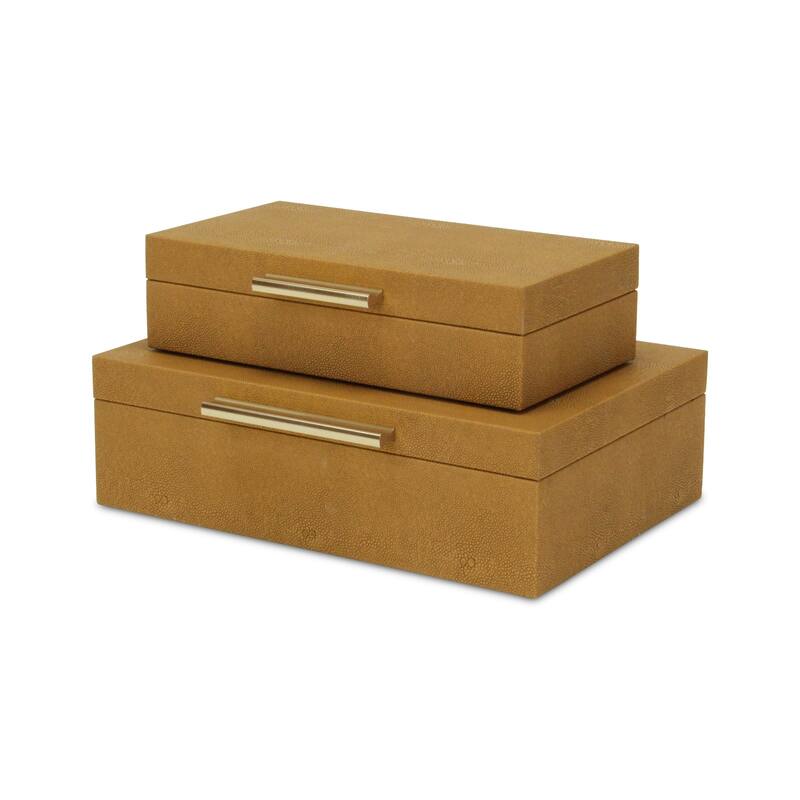 Faux Shagreen Decorative Boxes - 11.75" - Brown and Gold - Set of 2