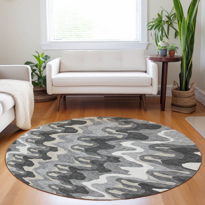 Premium Washable Super Soft Abstract Stripes Mayfield Rug - Gray - 8' x 8' - Round