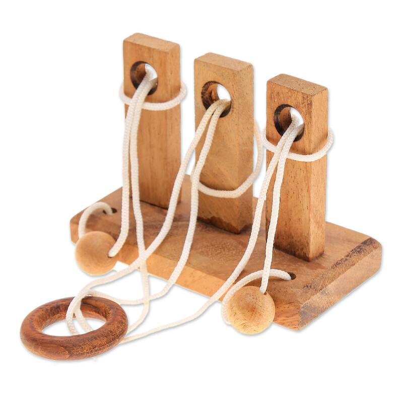 Novica Handmade Three Challenges Wood Disentanglement Puzzle Game