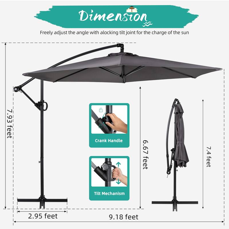 Futzca 9FT Outdoor Hanging Offset Patio Umbrella