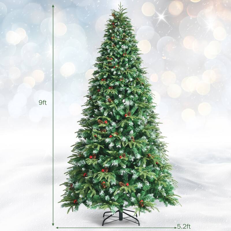 PreLit Artificial Christmas Tree Hinged Realistic Snowy Xmas Pine Tree - 9 Foot