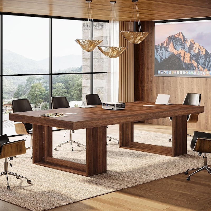 8FT Large Conference Table for 10 People, 94.5" W Large Meeting Table with 2 Cable Grommet
