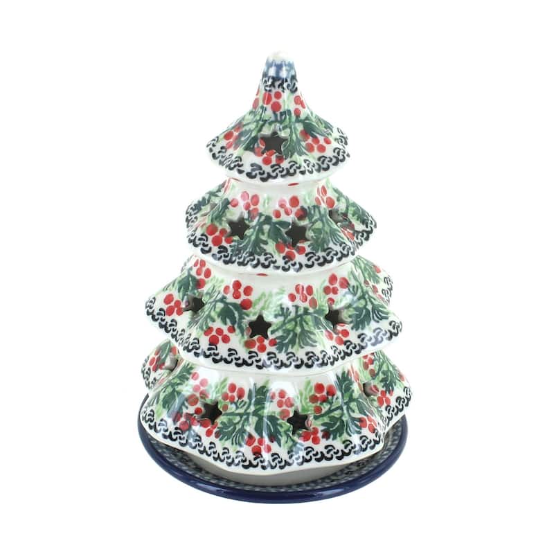 Blue Rose Polish Pottery 513 Ceramika Artystyczna Medium Christmas Tree Luminary - Noelle