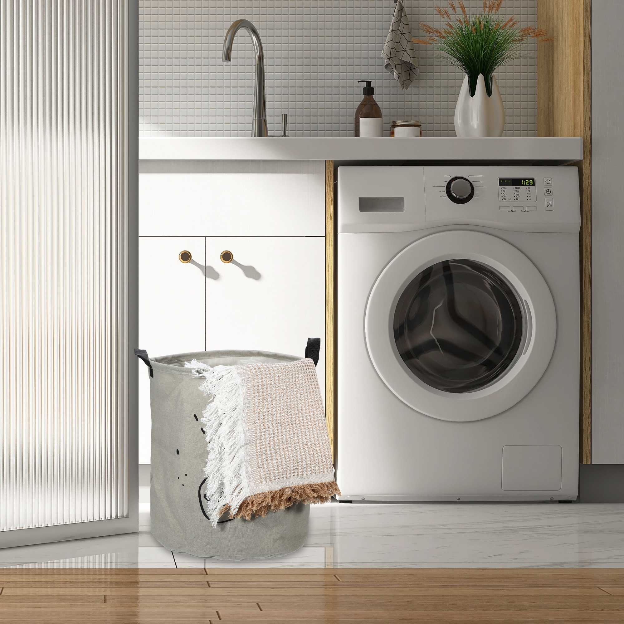 Foldable Cylindrical Laundry Basket for Laundry Room 15.75"x13.78" 40L Gray 1 Pcs